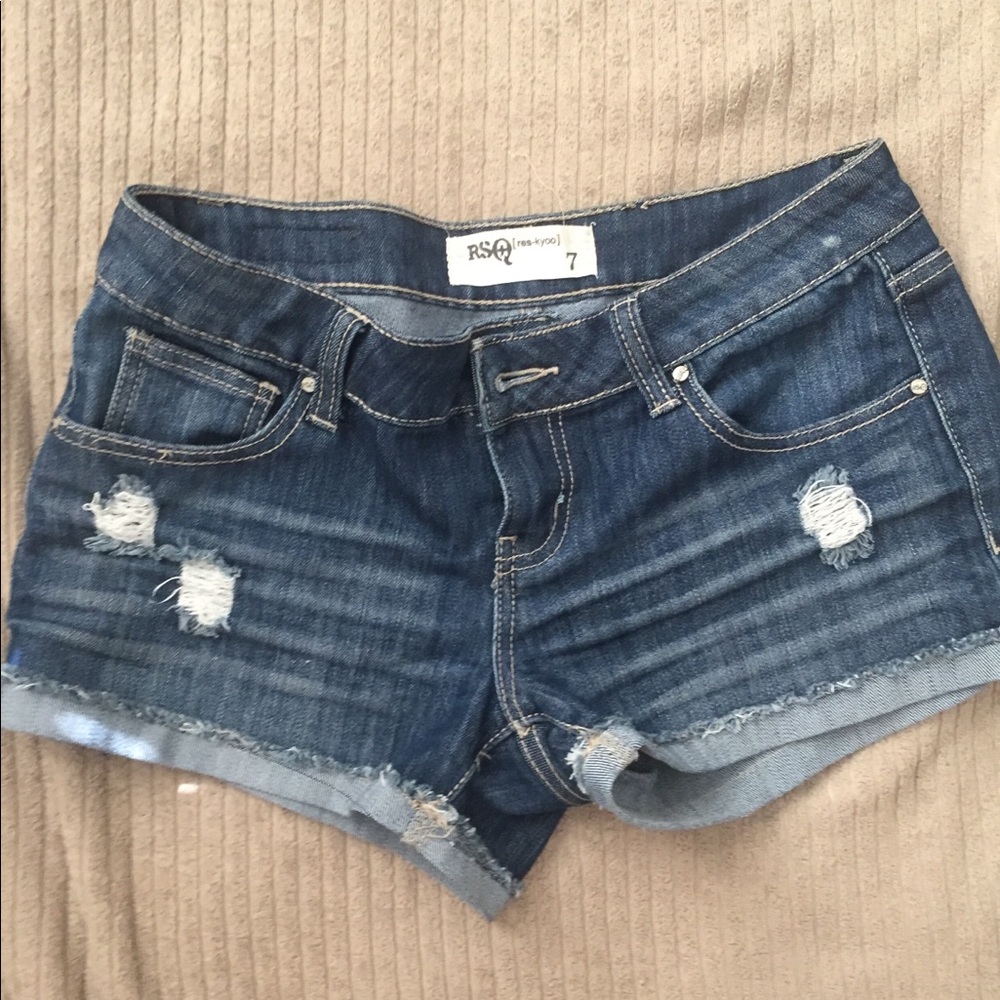 Distressed jean shorts